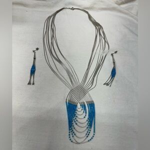 Vintage Native American Turquoise and Silver Necklace and Earrings Set
